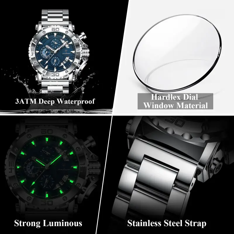 Poedagar 892 Business Style Men's Watch SilverBlue thumbnail 3