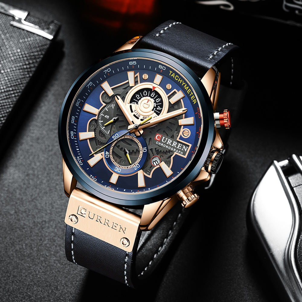 CURREN Optime Leather Strap Men's Watch Blue