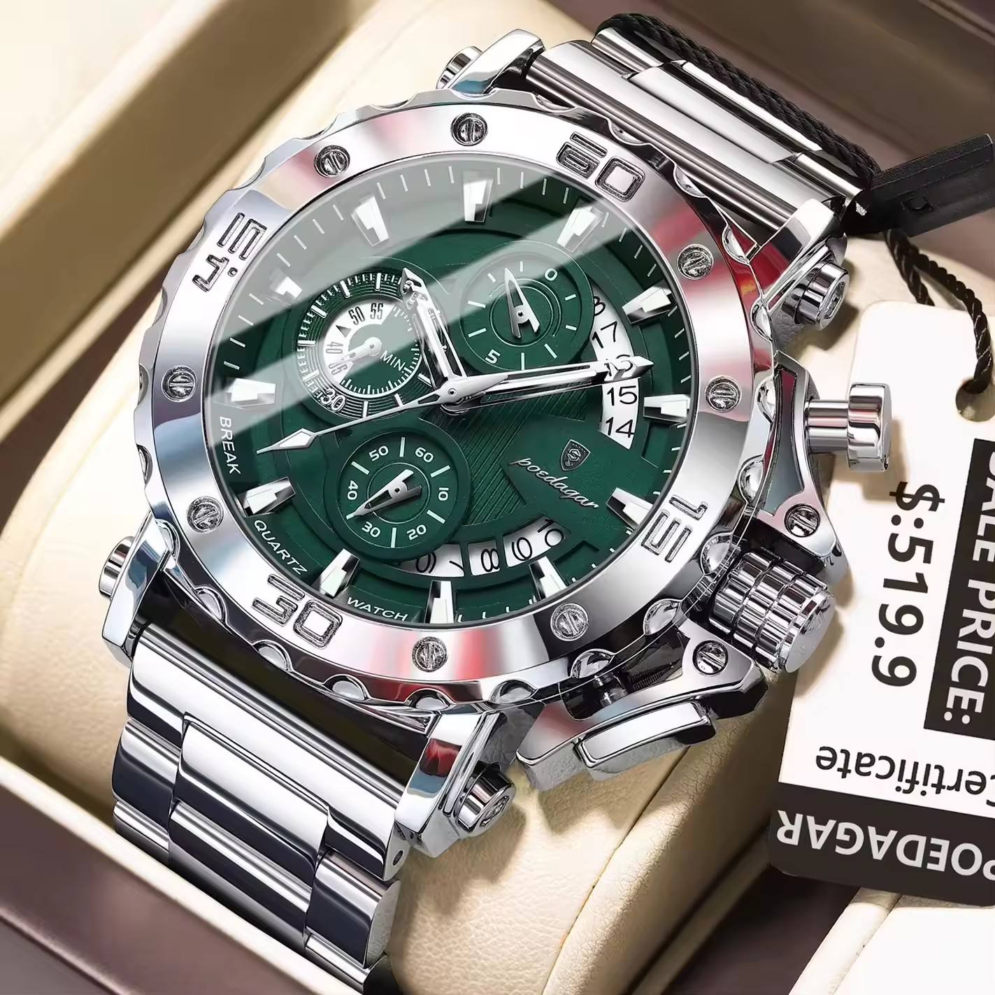 Poedagar 892 Business Style Men's Watch SilverGreen