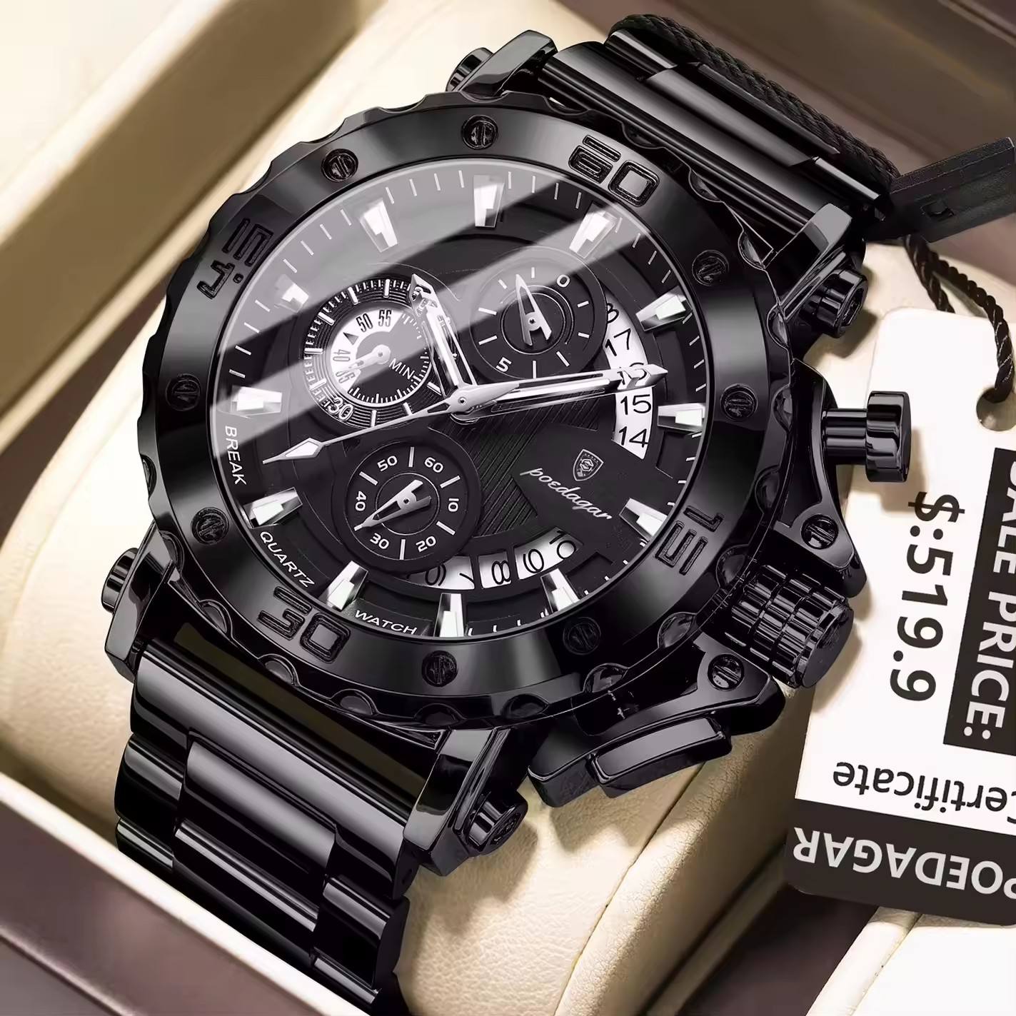 Poedagar 892 Business Style Men's Watch Black