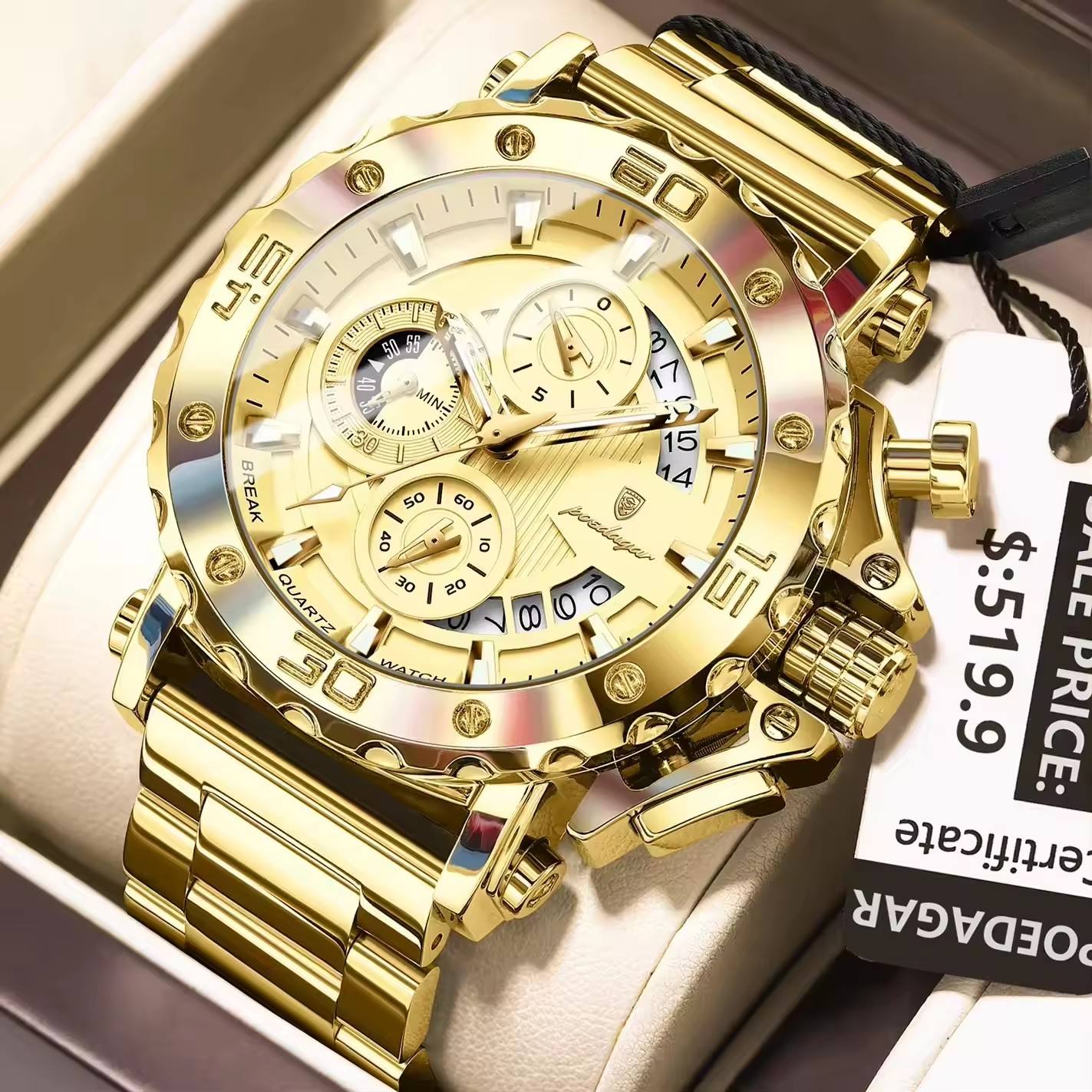 Poedagar 892 Business Style Men's Watch Golden
