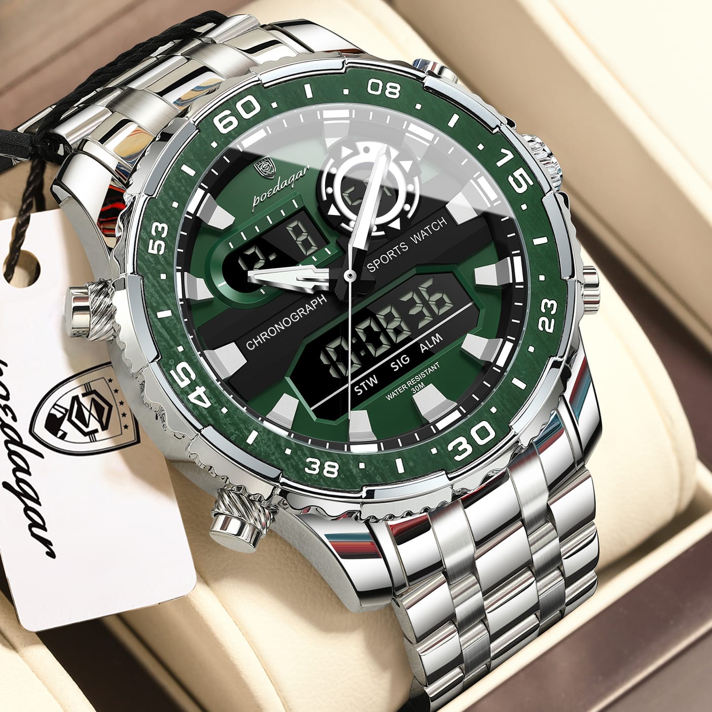 Poedagar E122 Men's watch  SilverGreen