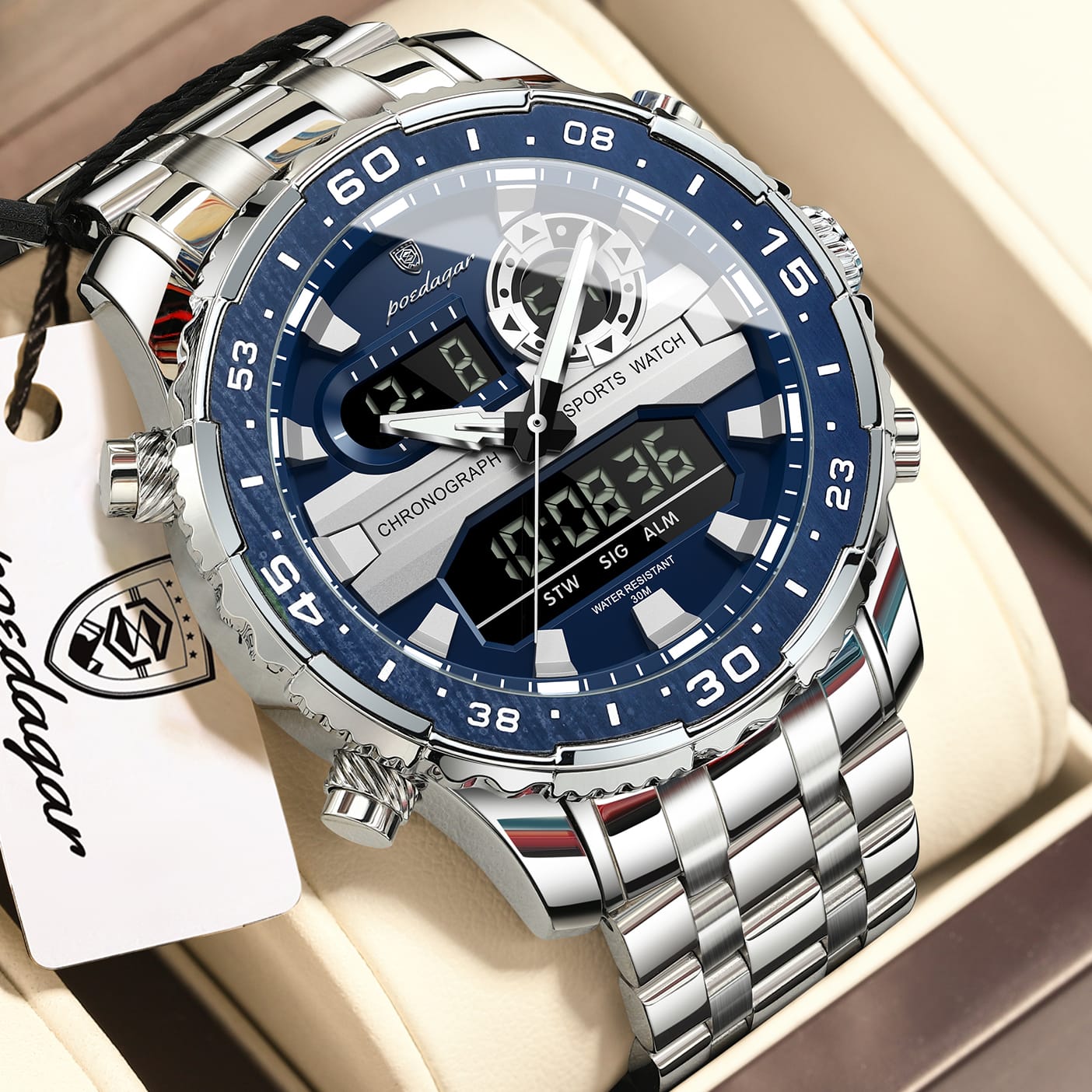 Poedagar E122 Men's watch  SilverBlue