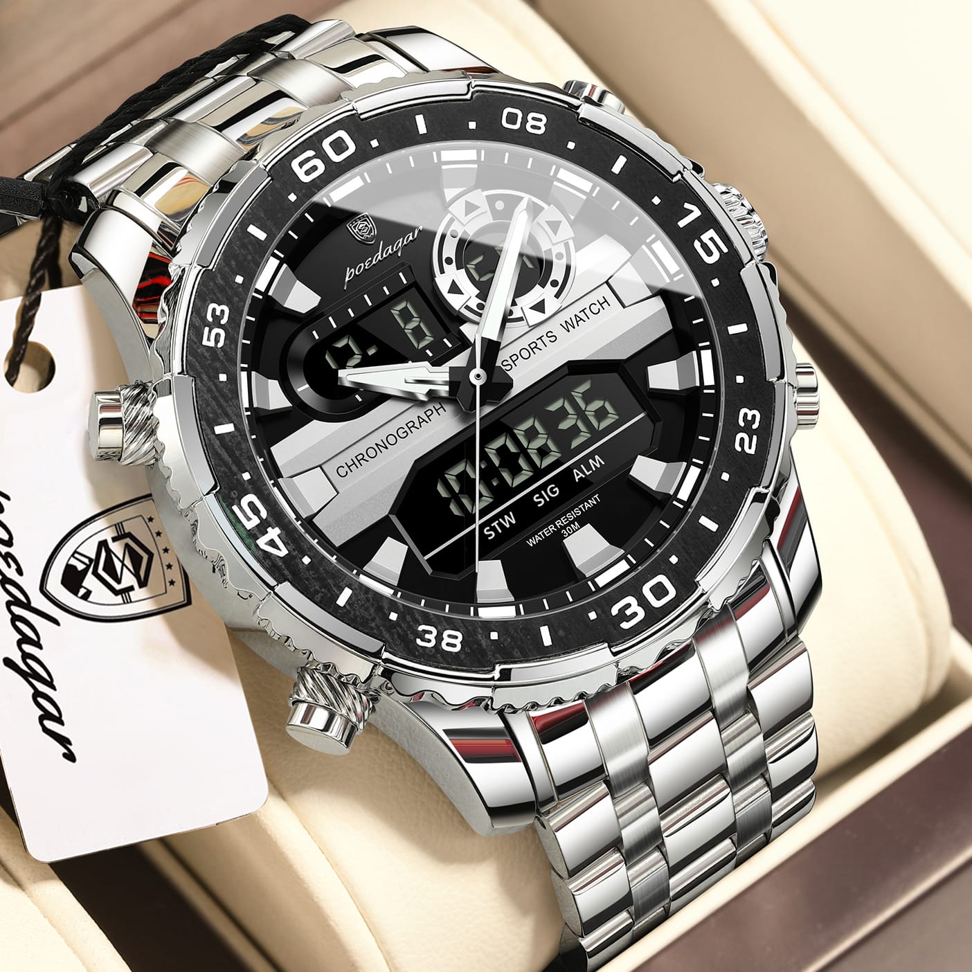 Poedagar E122 Men's watch SilverBlack