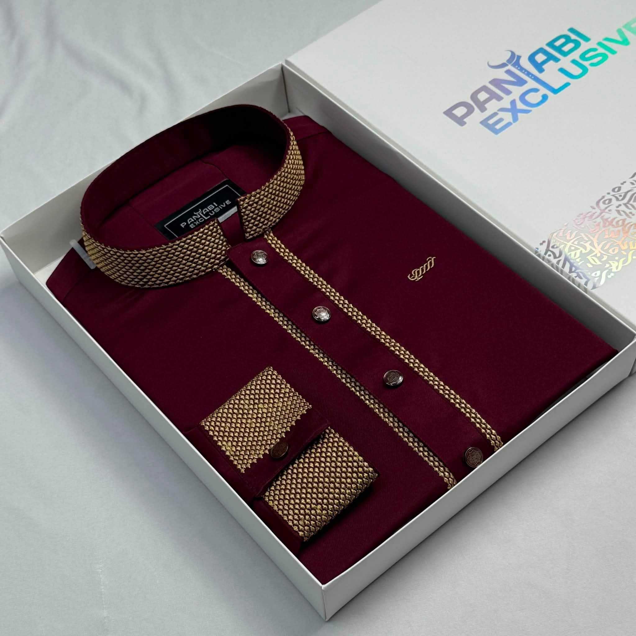 Super Comfortable Bamboo Cotton Embroidery Panjabi Maroon thumbnail 5