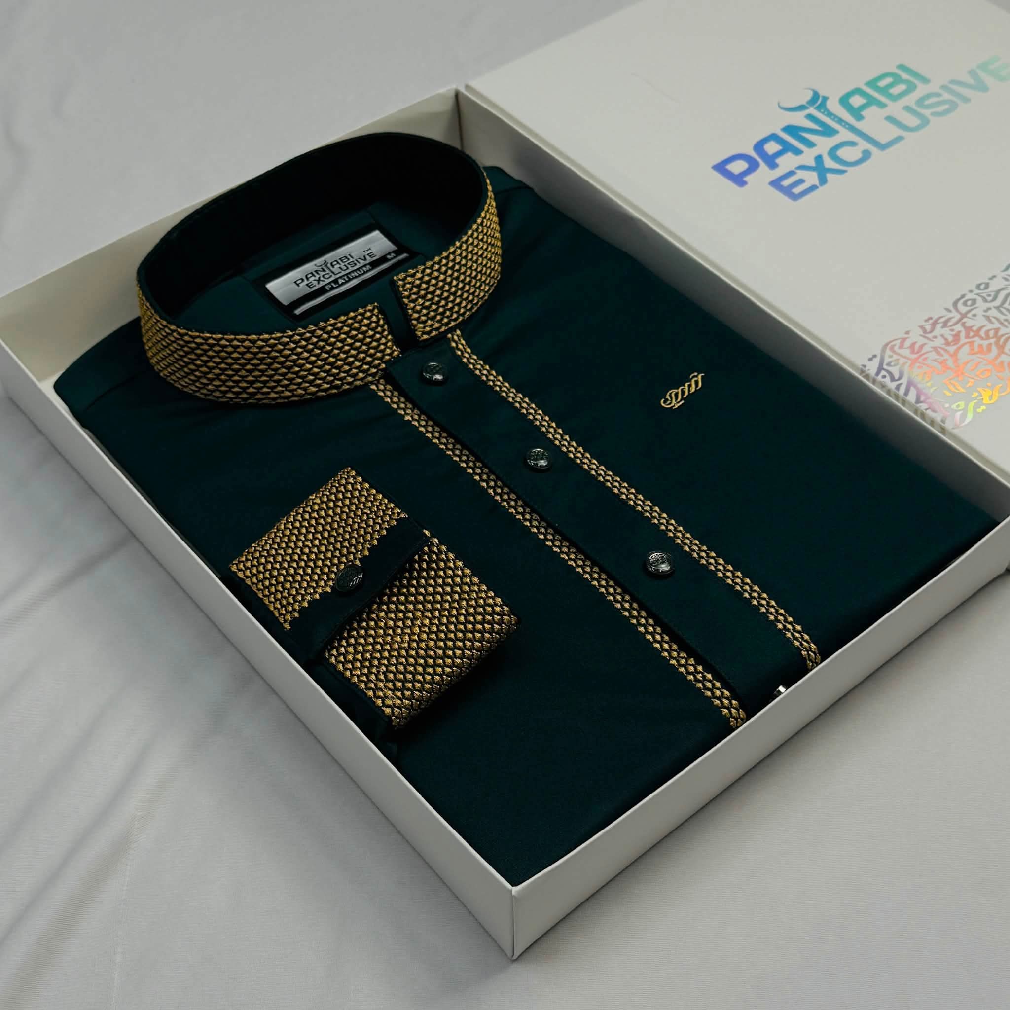 Super Comfortable Bamboo Cotton Embroidery Panjabi SeaGreen thumbnail 2