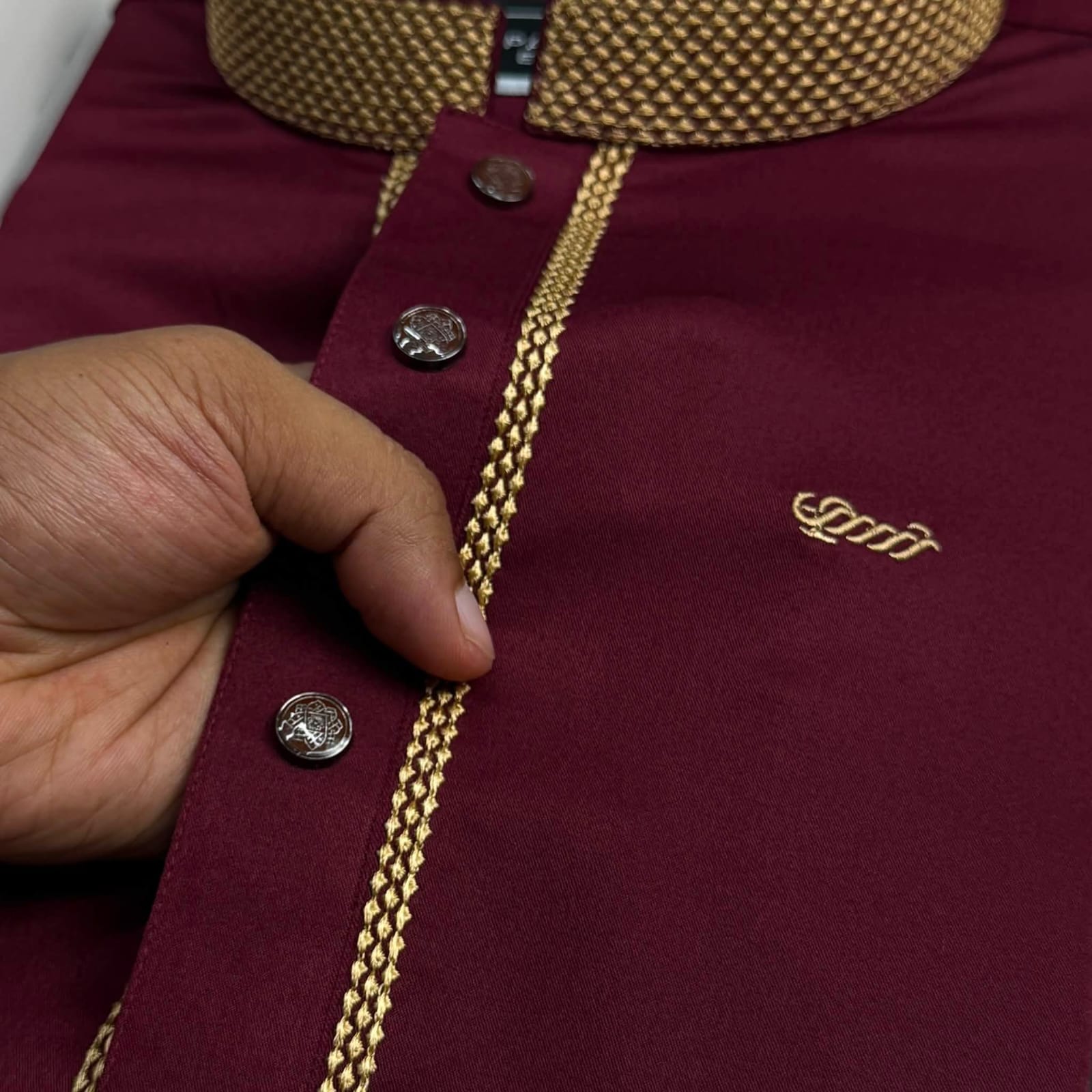 Super Comfortable Bamboo Cotton Embroidery Panjabi Maroon thumbnail 4