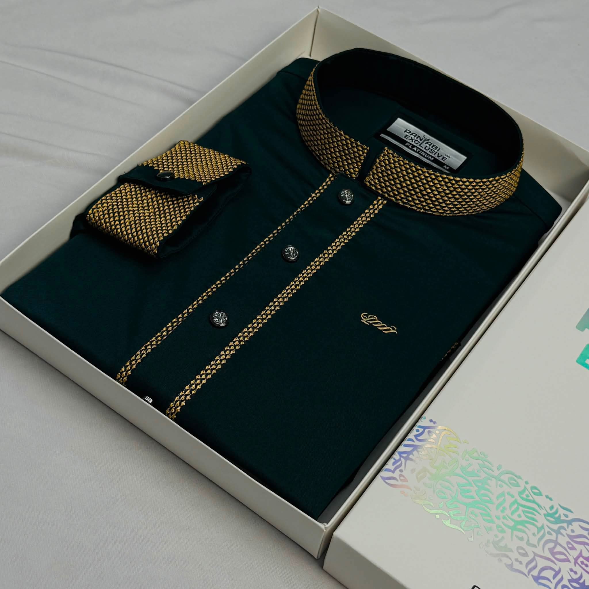 Super Comfortable Bamboo Cotton Embroidery Panjabi SeaGreen thumbnail 5