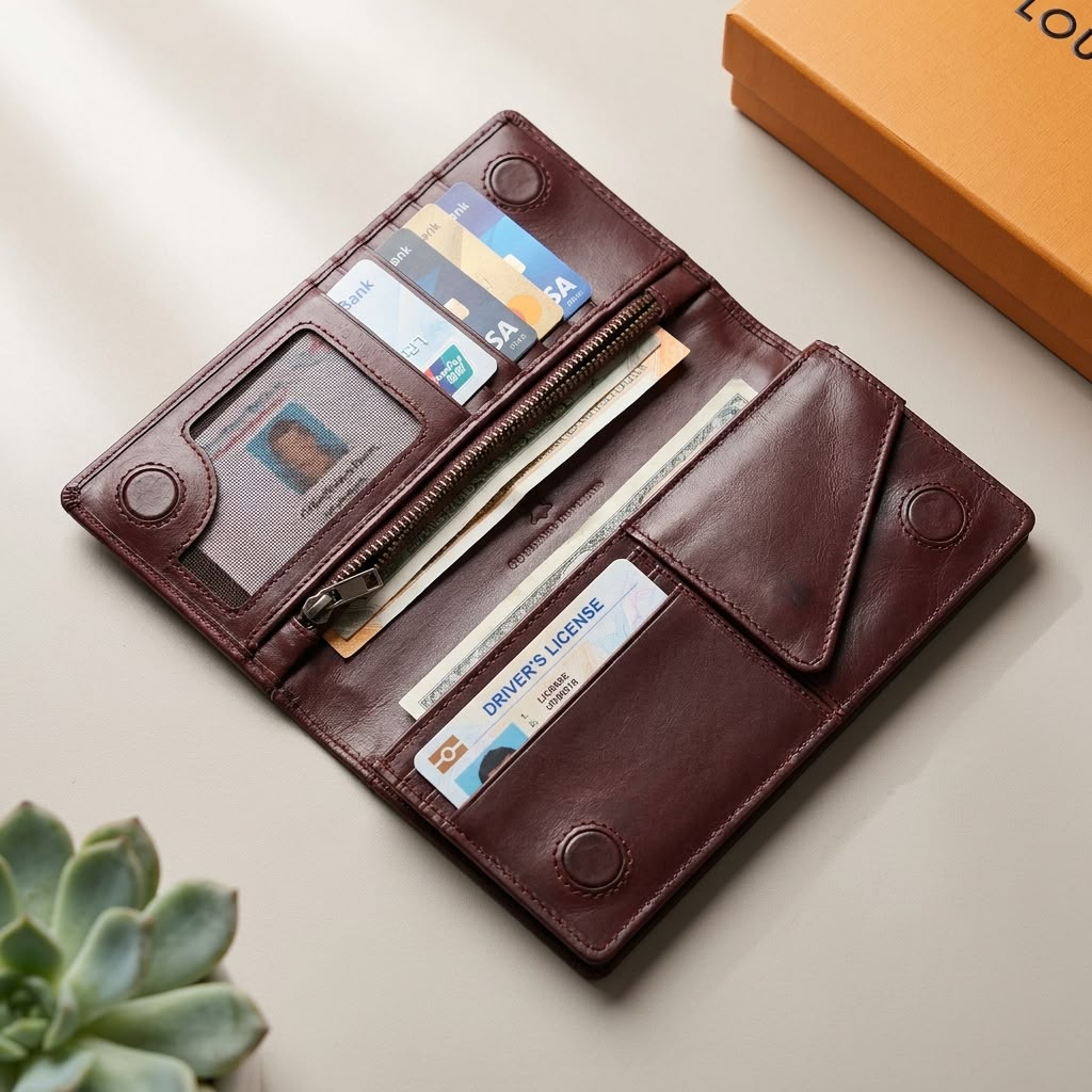 Premium Leather Wallet Long Maroon thumbnail 2
