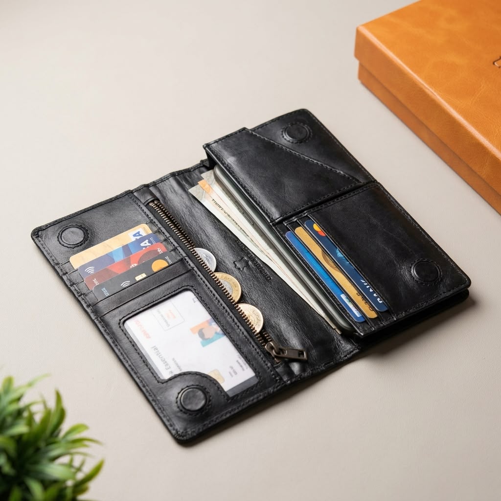 Premium Leather Wallet Long Black thumbnail 2