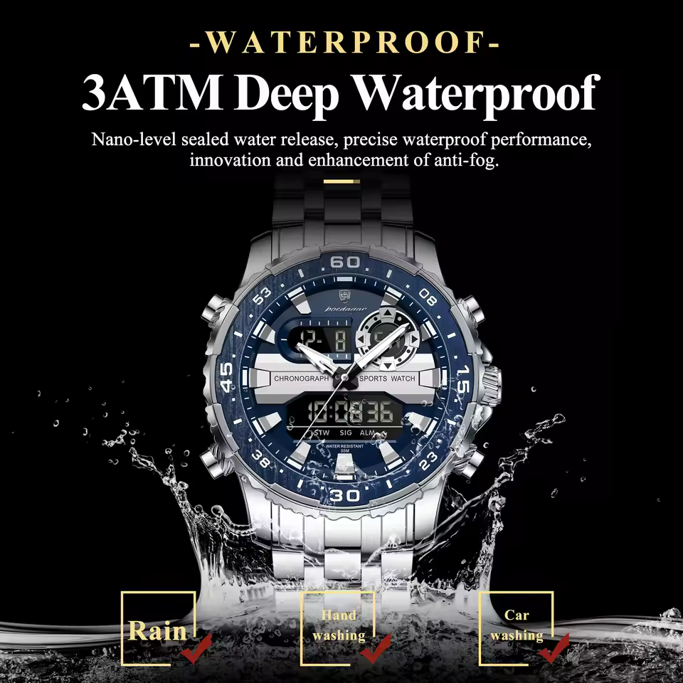 Poedagar E122 Men's watch  SilverBlue thumbnail 3