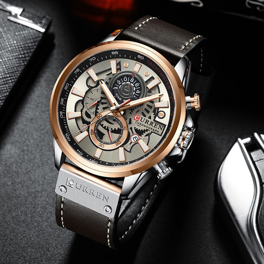 CURREN Optime Leather Strap Men's Watch GraySilver